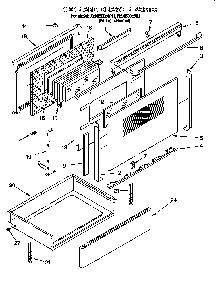 KitchenAid KERI500EAL1 door and drawer diagram