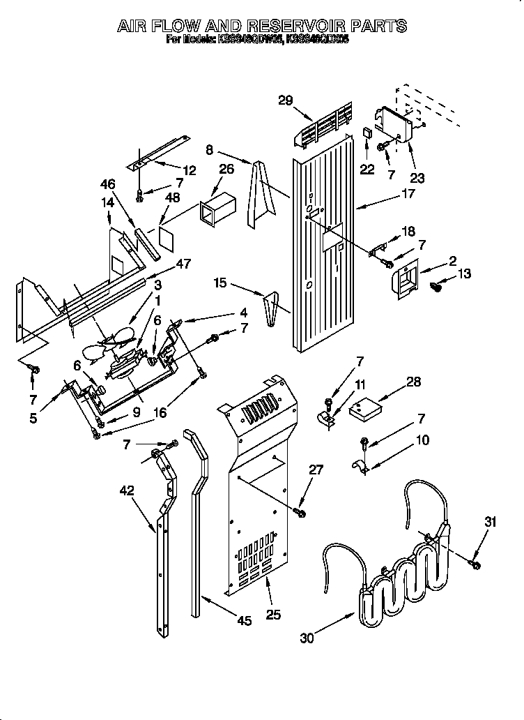 KitchenAid KSSS48QDX05 air flow and reservoir diagram