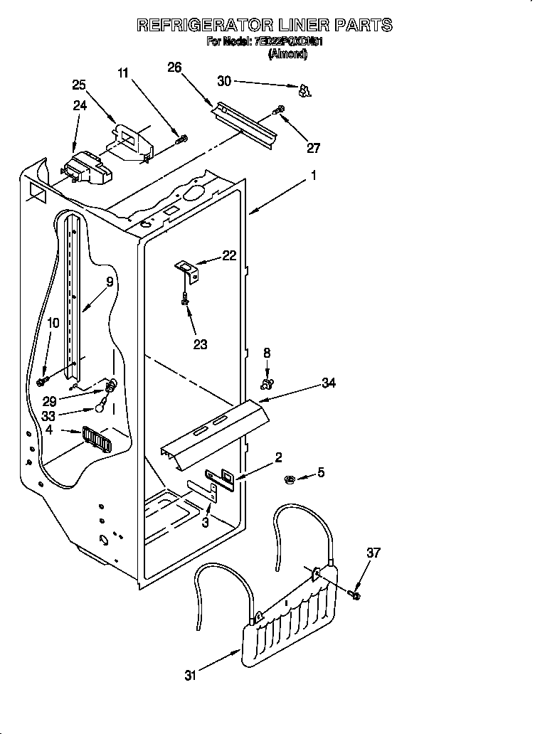 Whirlpool 7ED22PQXDN01 refrigerator liner diagram