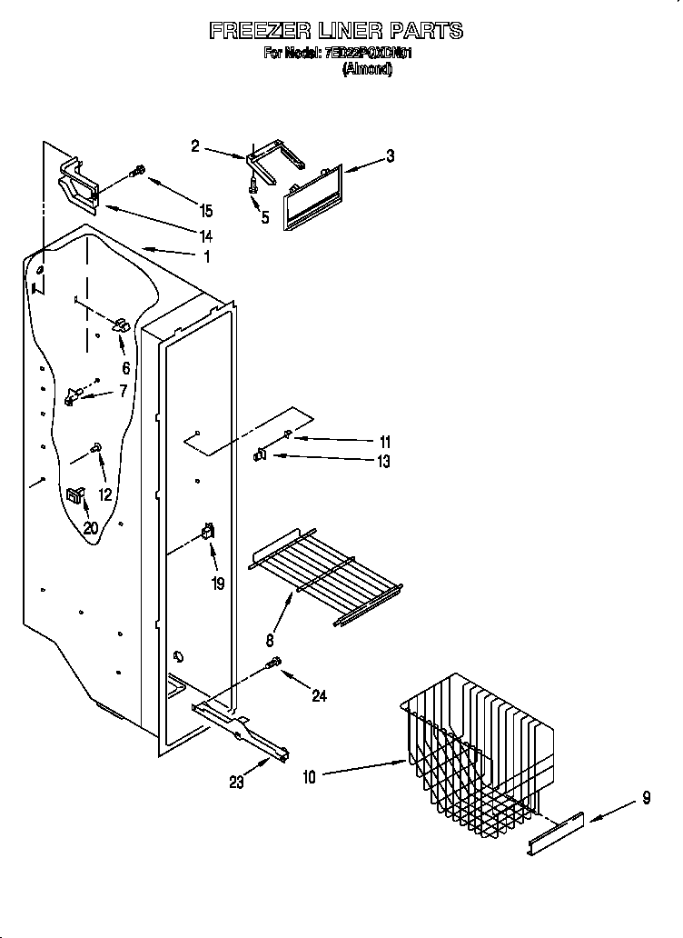 Whirlpool 7ED22PQXDN01 freezer liner diagram