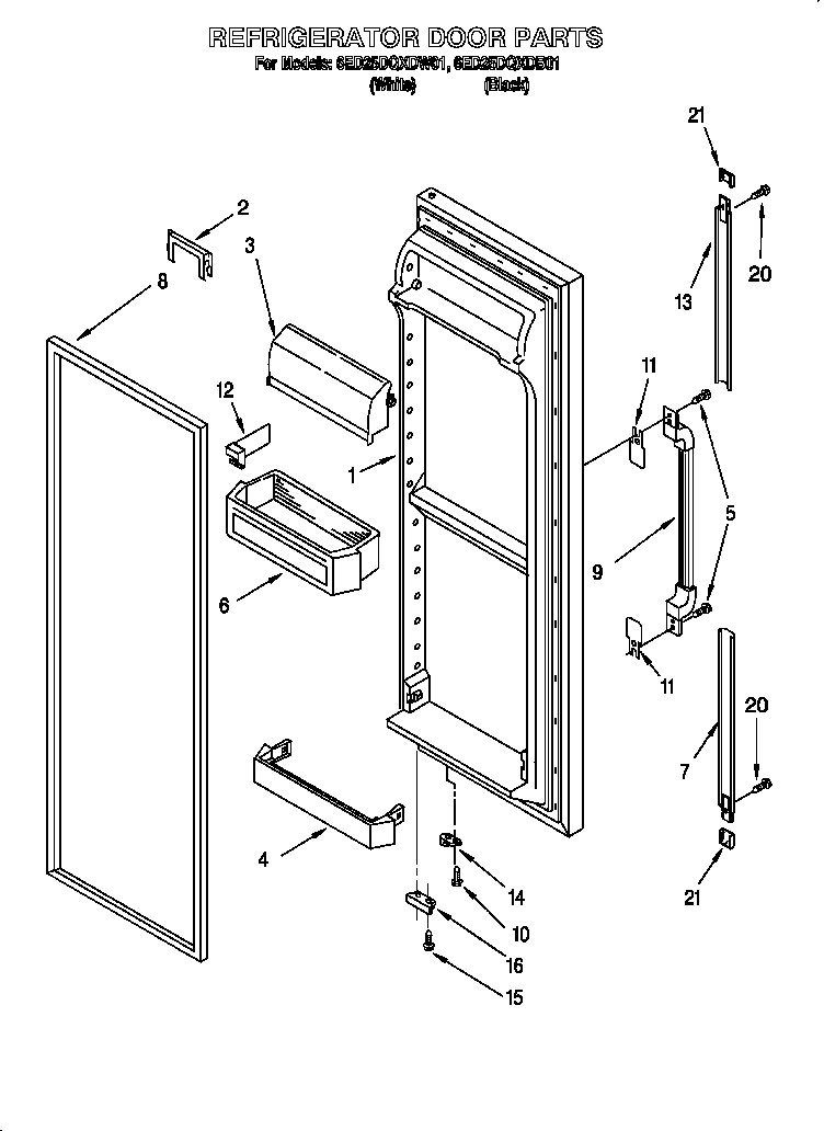 Whirlpool 6ED25DQXDB01 refrigerator door diagram