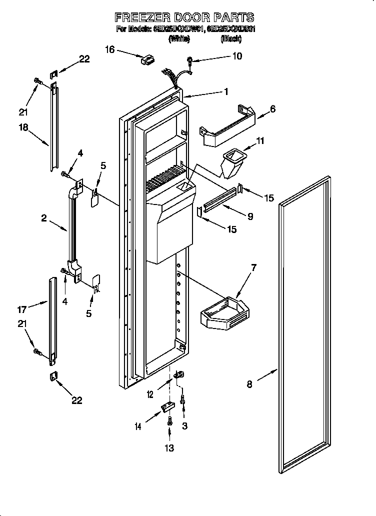 Whirlpool 6ED25DQXDB01 freezer door diagram