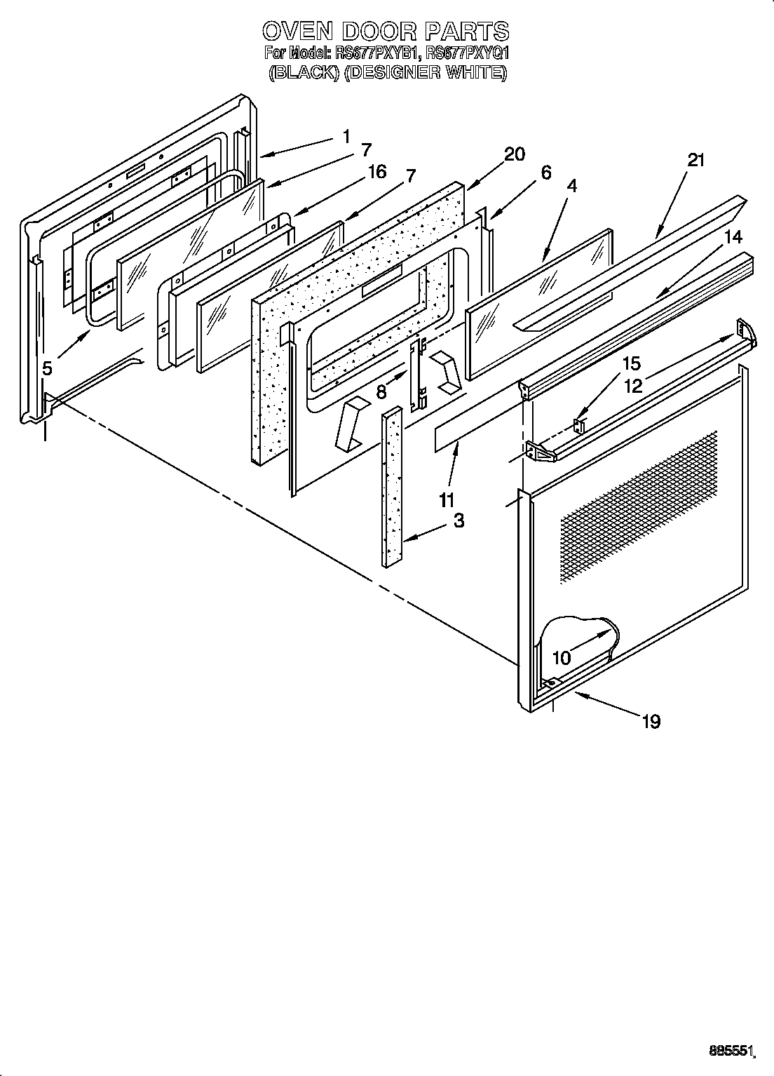 Whirlpool RS677PXYB1 oven door diagram
