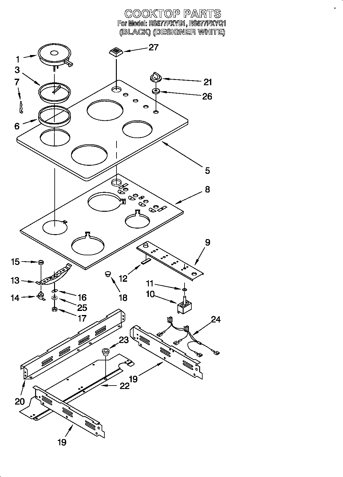 Whirlpool RS677PXYB1 cooktops diagram