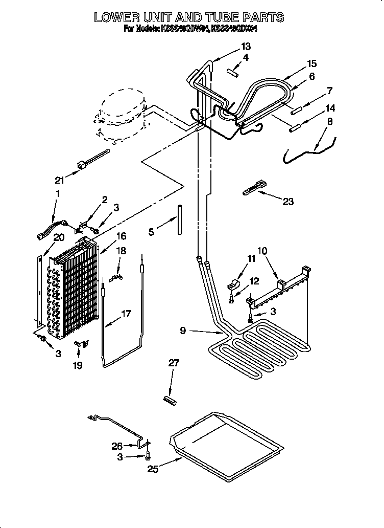KitchenAid KSSS48QDX04 lower unit and tube diagram