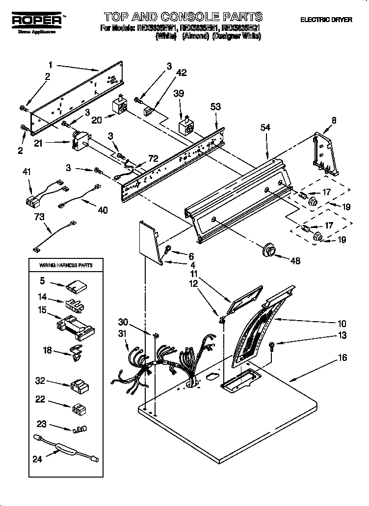 Roper REX5635EN1 top and console parts diagram