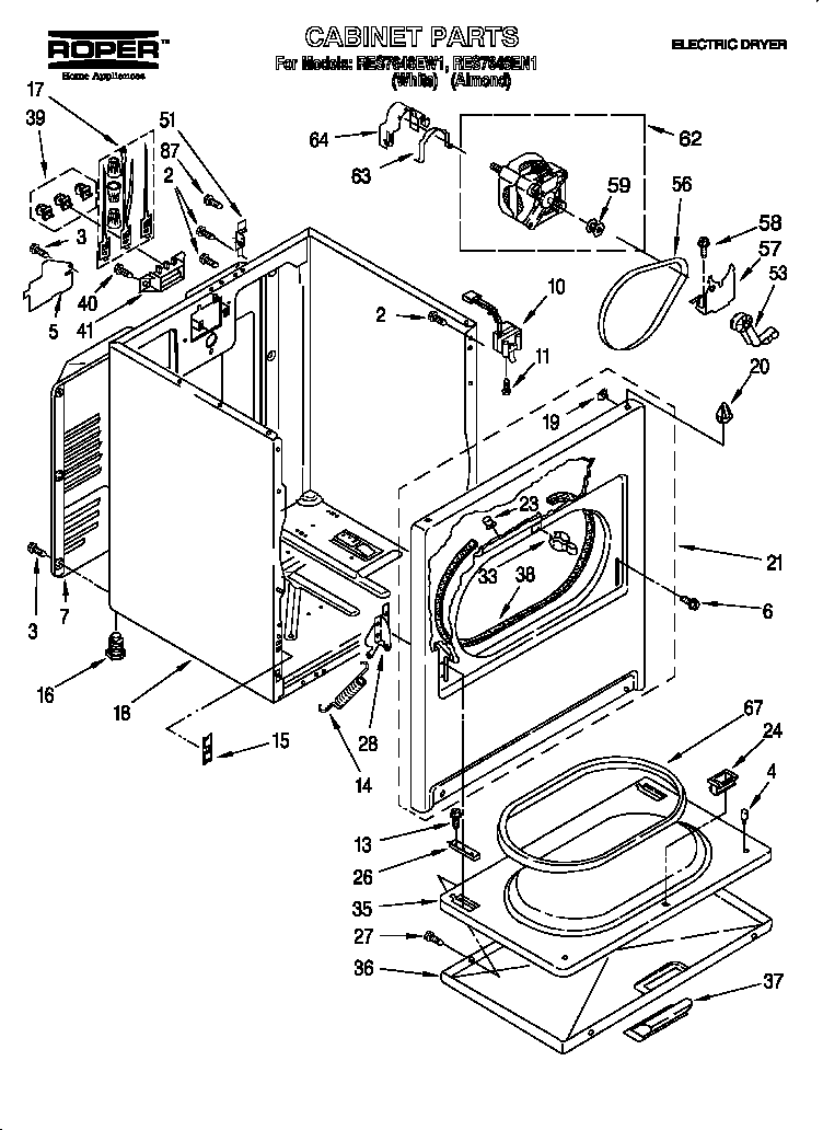Roper RES7648EN1 cabinet parts diagram
