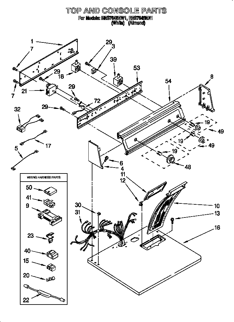 Roper RES7648EN1 top and console parts diagram