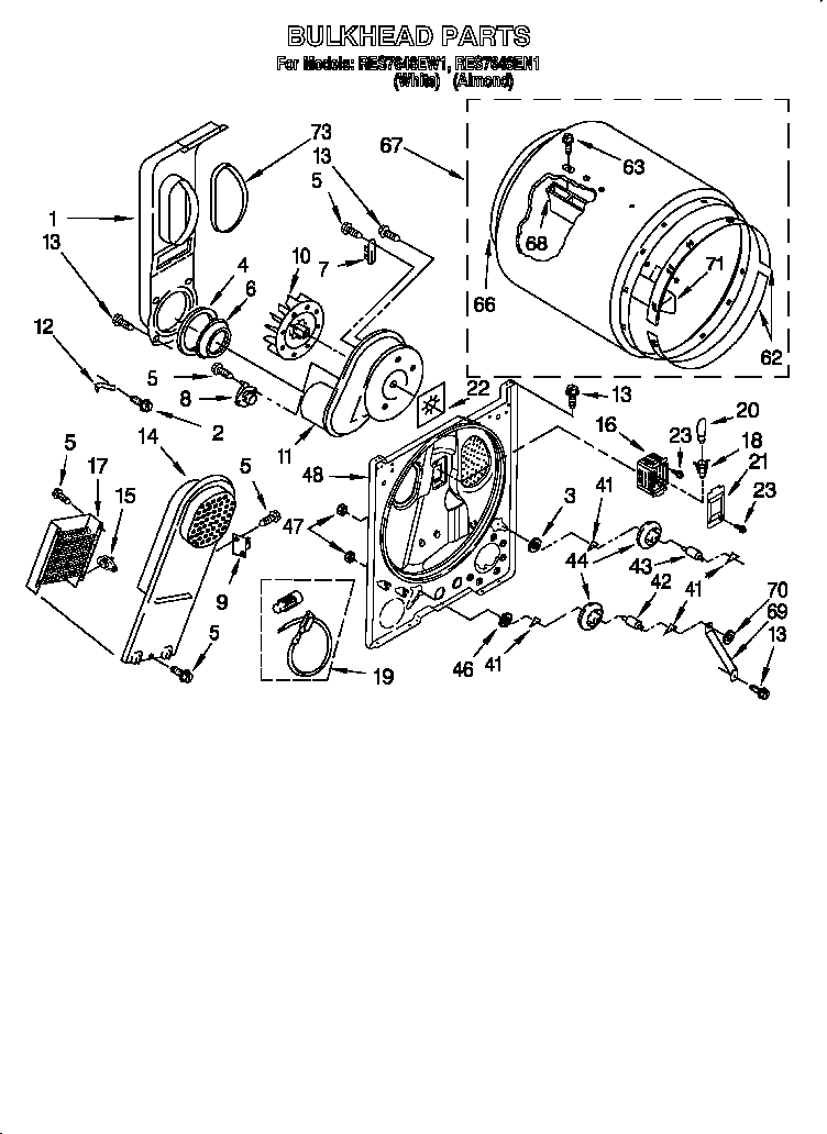 Roper RES7648EN1 bulkhead parts diagram