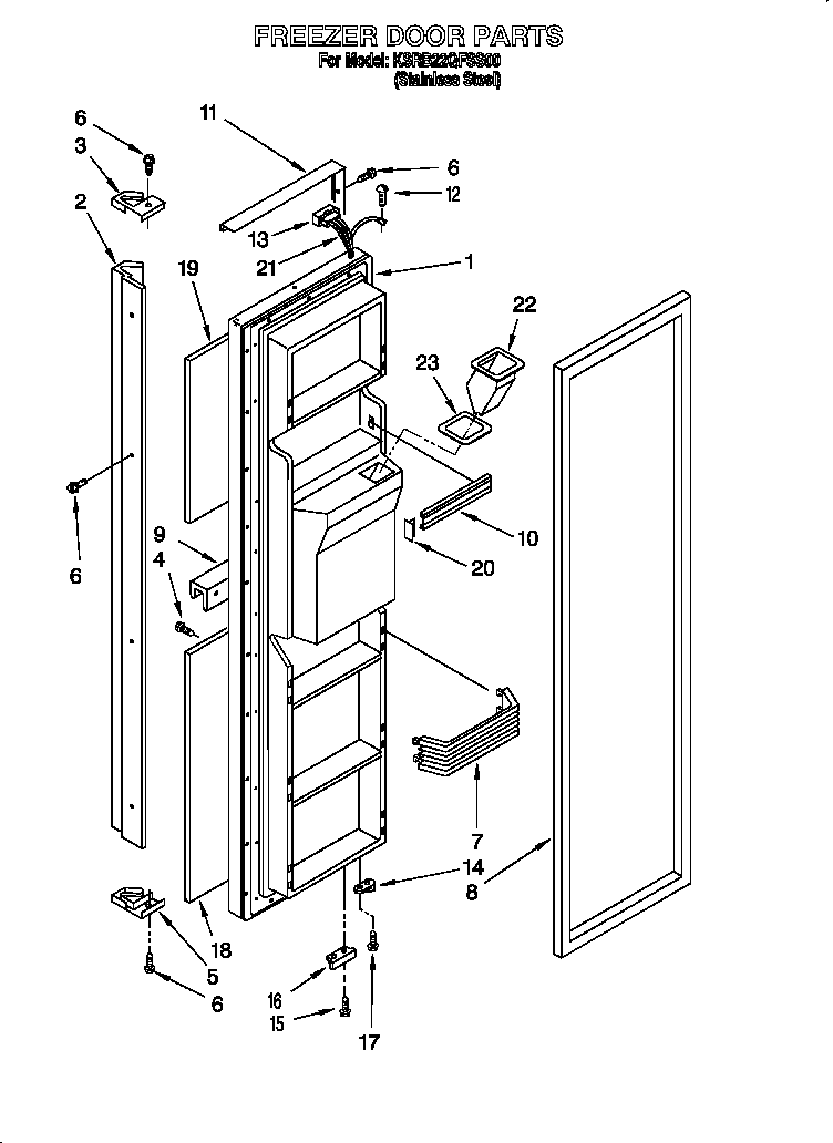 KitchenAid KSRB22QFSS00 freezer door diagram