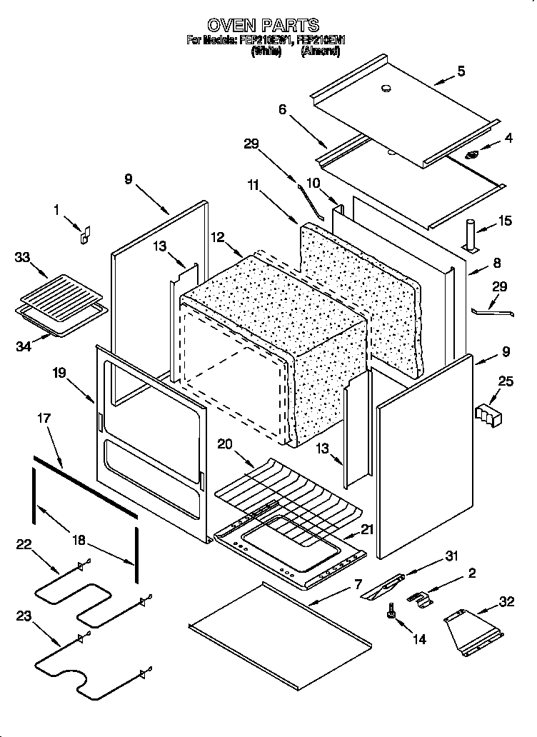 Roper FEP210EW1 oven diagram