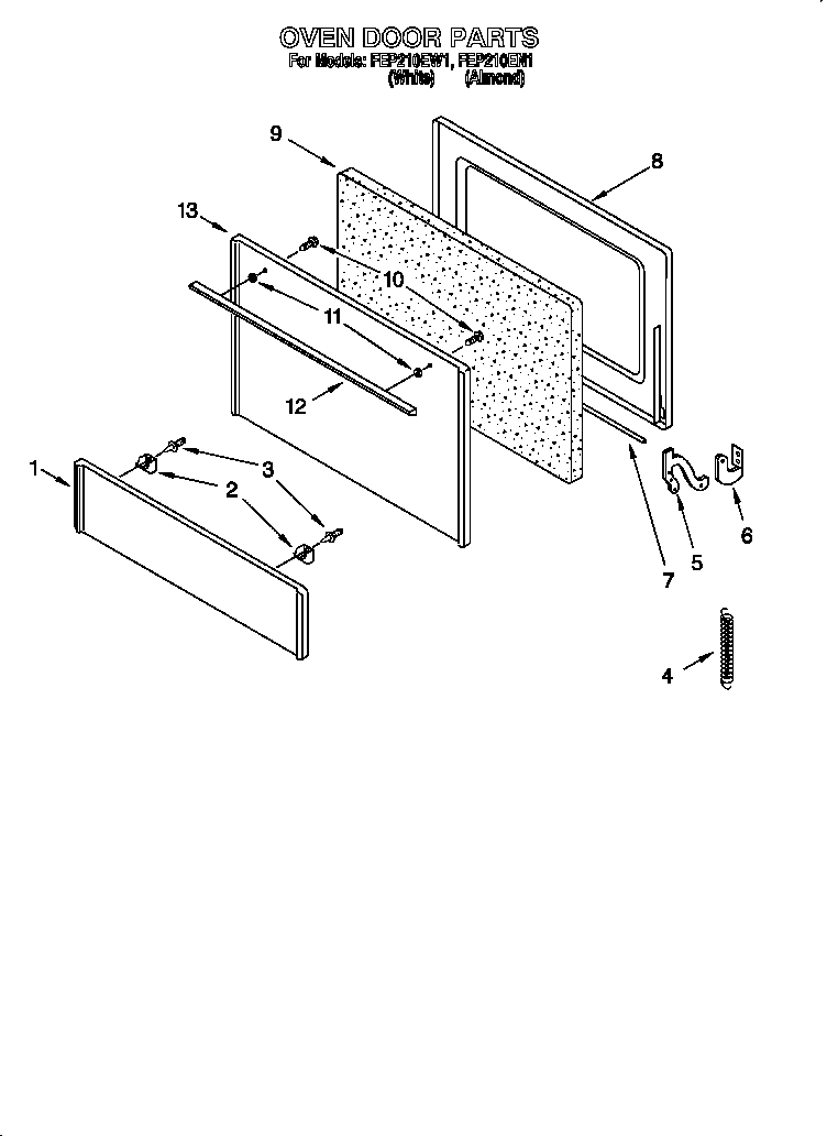 Roper FEP210EW1 oven door diagram