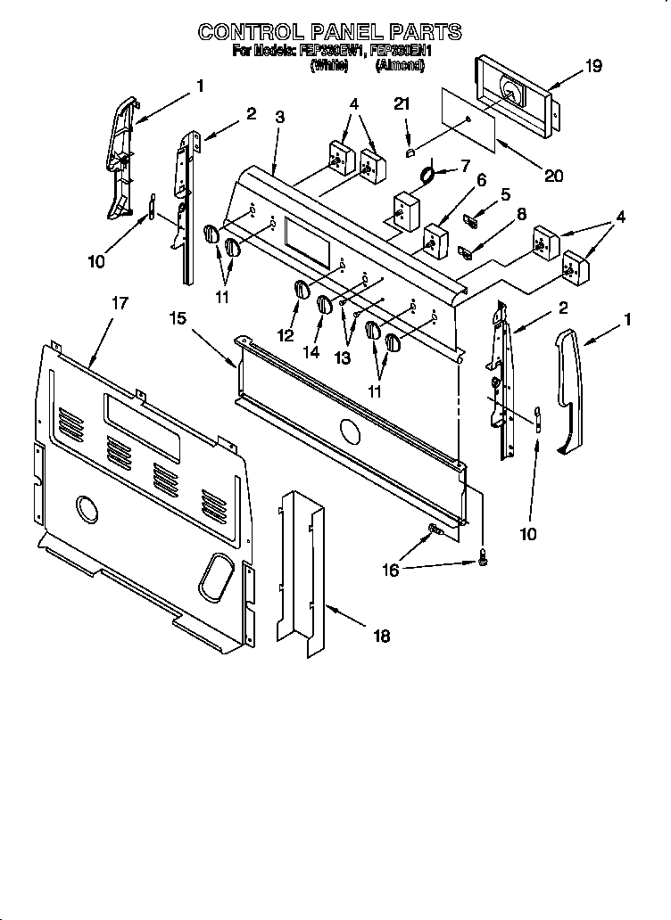 Roper FEP330EW1 control panel diagram