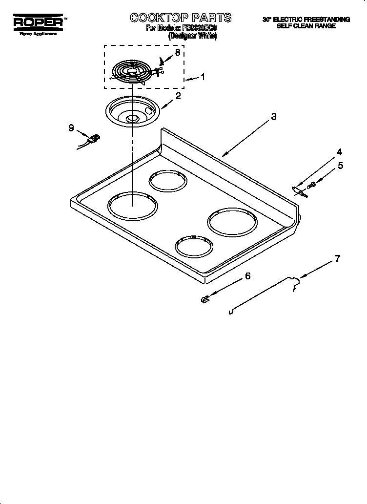 Roper FES330EQ0 cooktop diagram