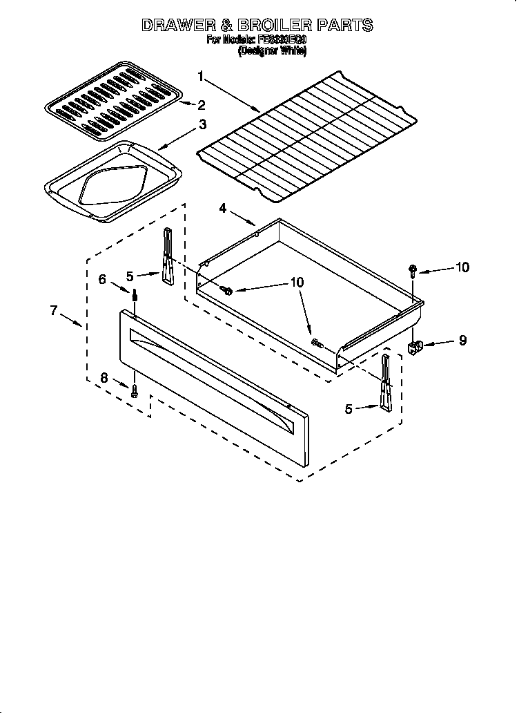 Roper FES330EQ0 drawer and broiler diagram