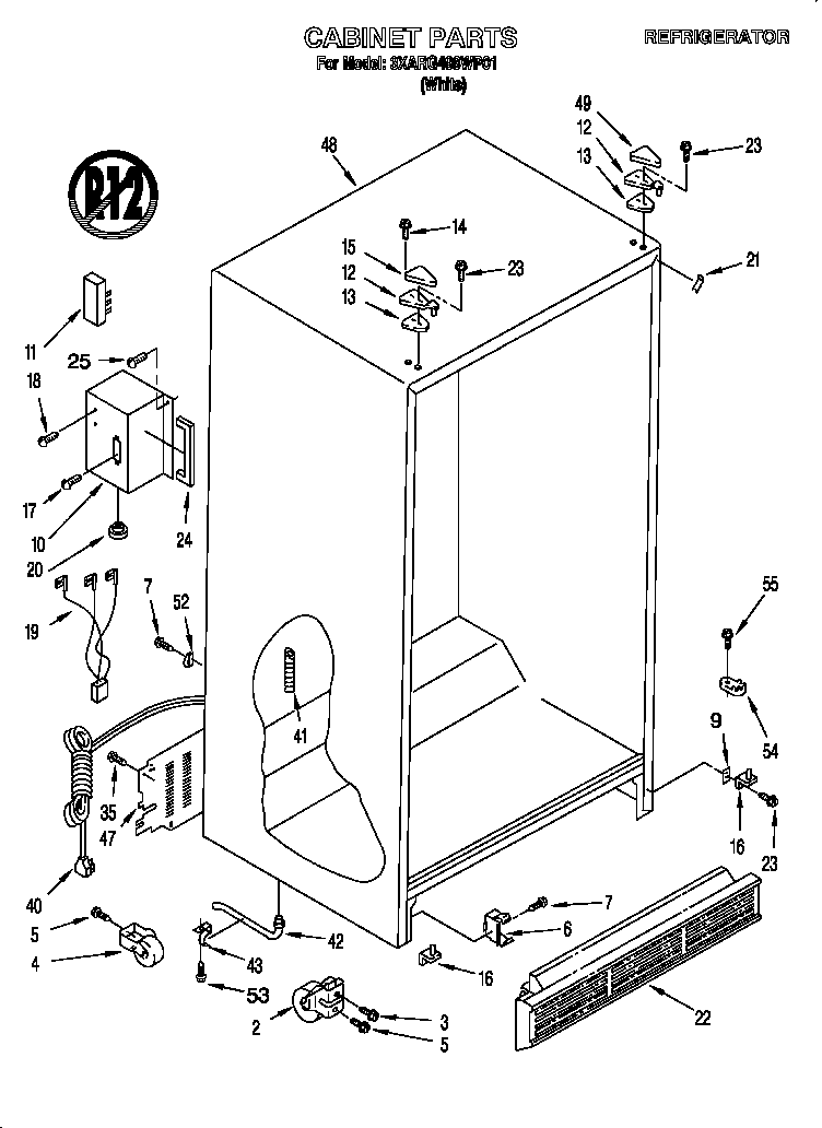 Whirlpool 3XARG498WP01 cabinet diagram