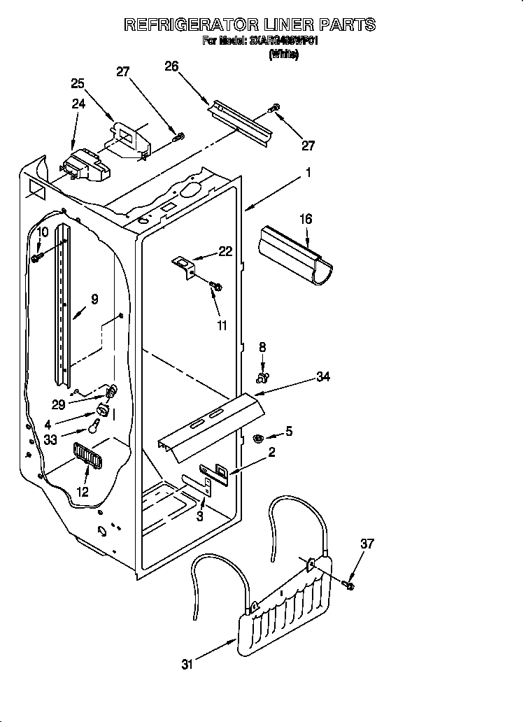Whirlpool 3XARG498WP01 refrigerator liner diagram