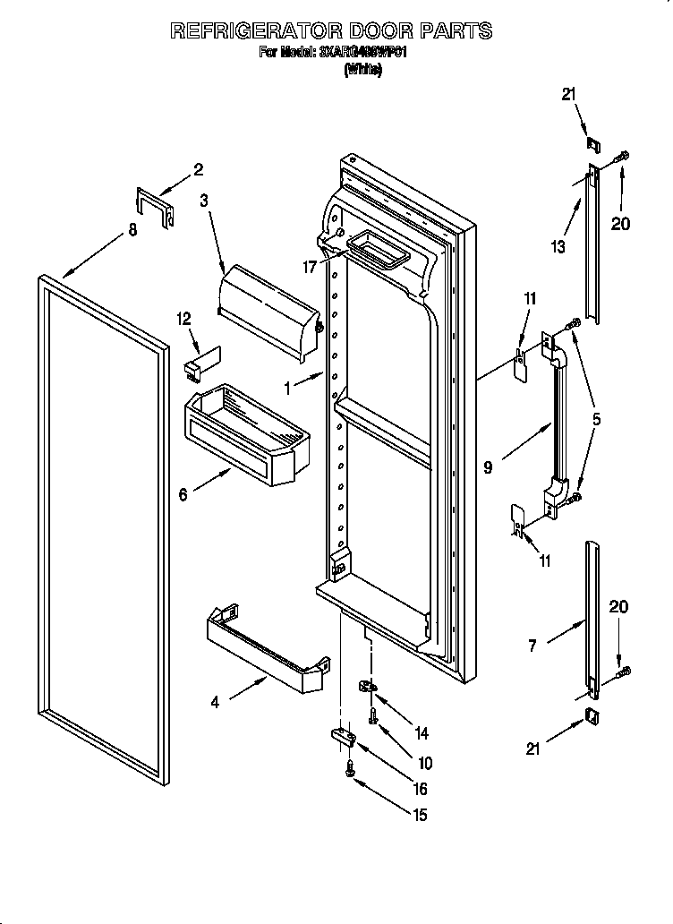Whirlpool 3XARG498WP01 refrigerator door diagram