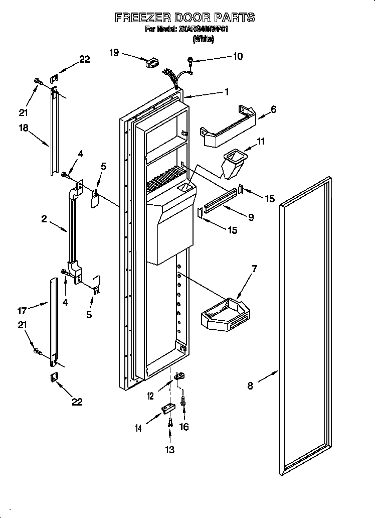 Whirlpool 3XARG498WP01 freezer door diagram