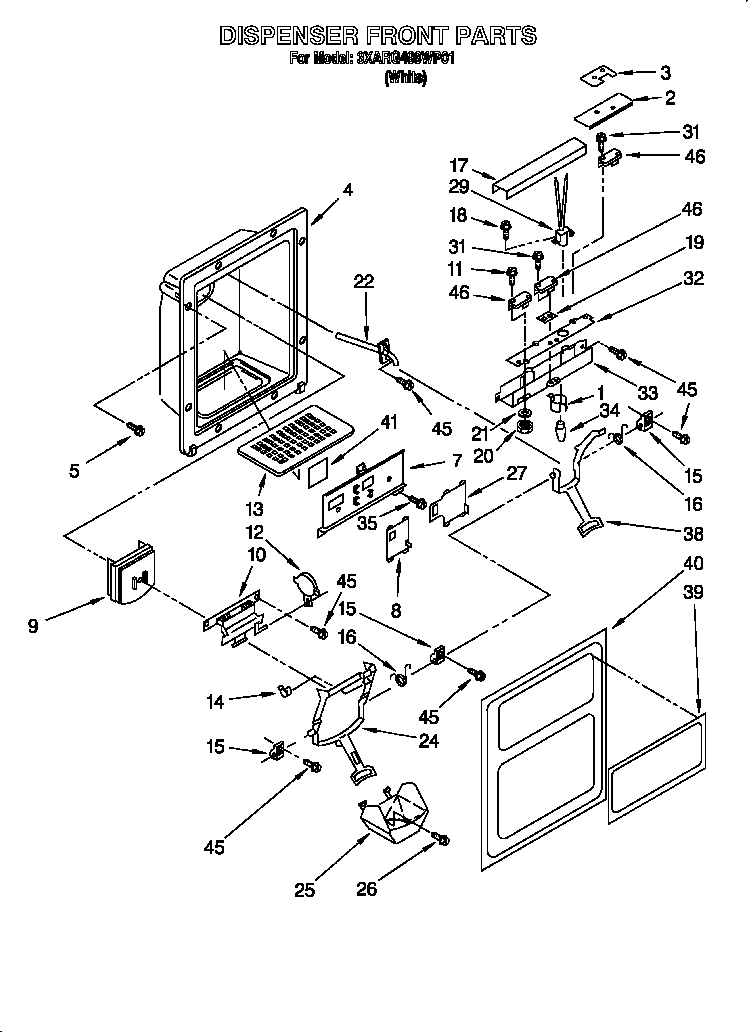 Whirlpool 3XARG498WP01 dispenser front diagram
