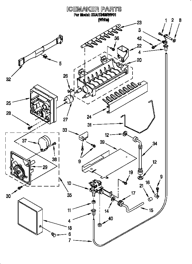 Whirlpool 3XARG498WP01 icemaker diagram