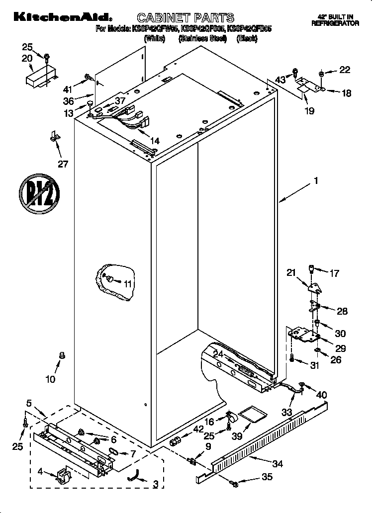 KitchenAid KSSP42QFS05 cabinet diagram