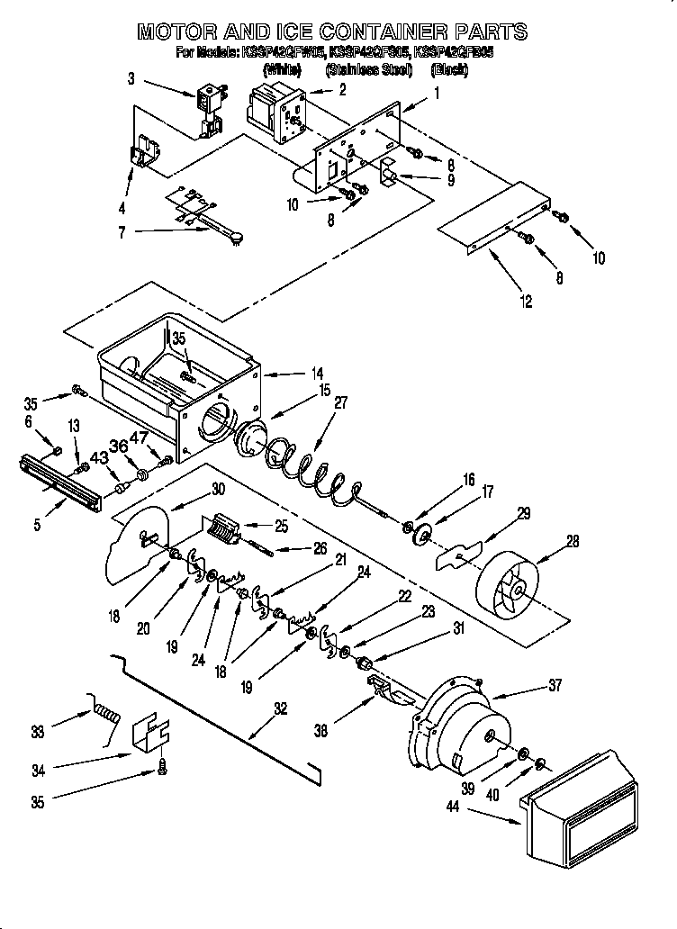 KitchenAid KSSP42QFS05 motor and ice container diagram