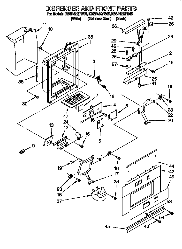 KitchenAid KSSP42QFS05 dispenser front diagram