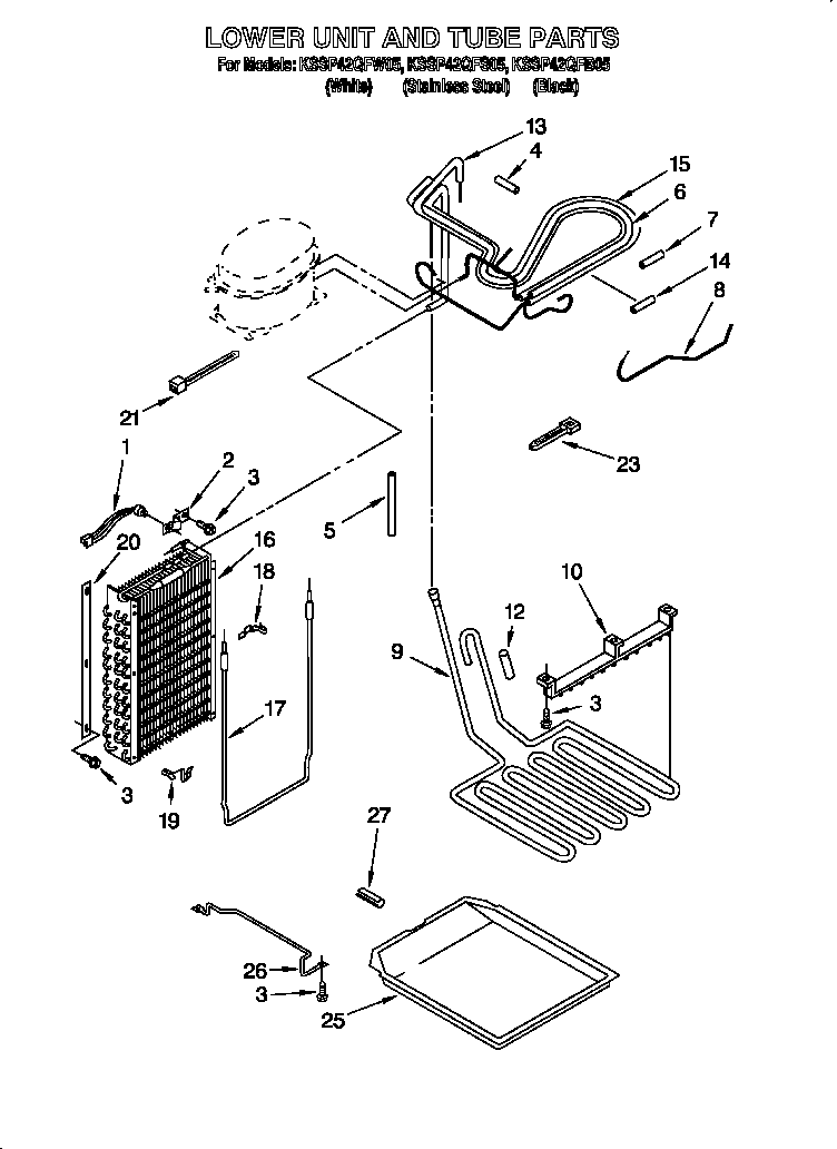 KitchenAid KSSP42QFS05 lower unit and tube diagram