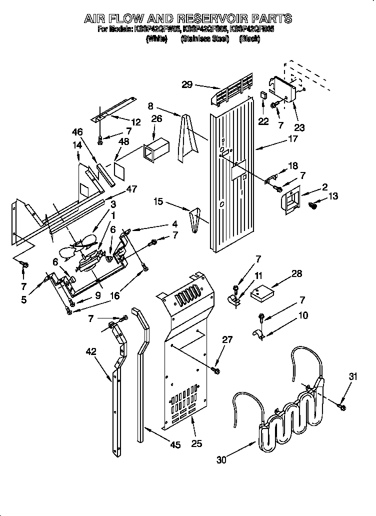 KitchenAid KSSP42QFS05 air flow and reservoir diagram