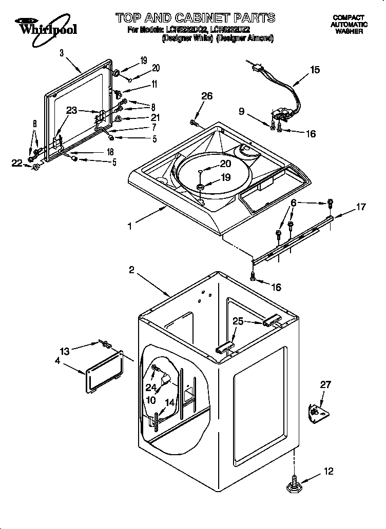 Whirlpool LCR5232DZ2 top and cabinet diagram