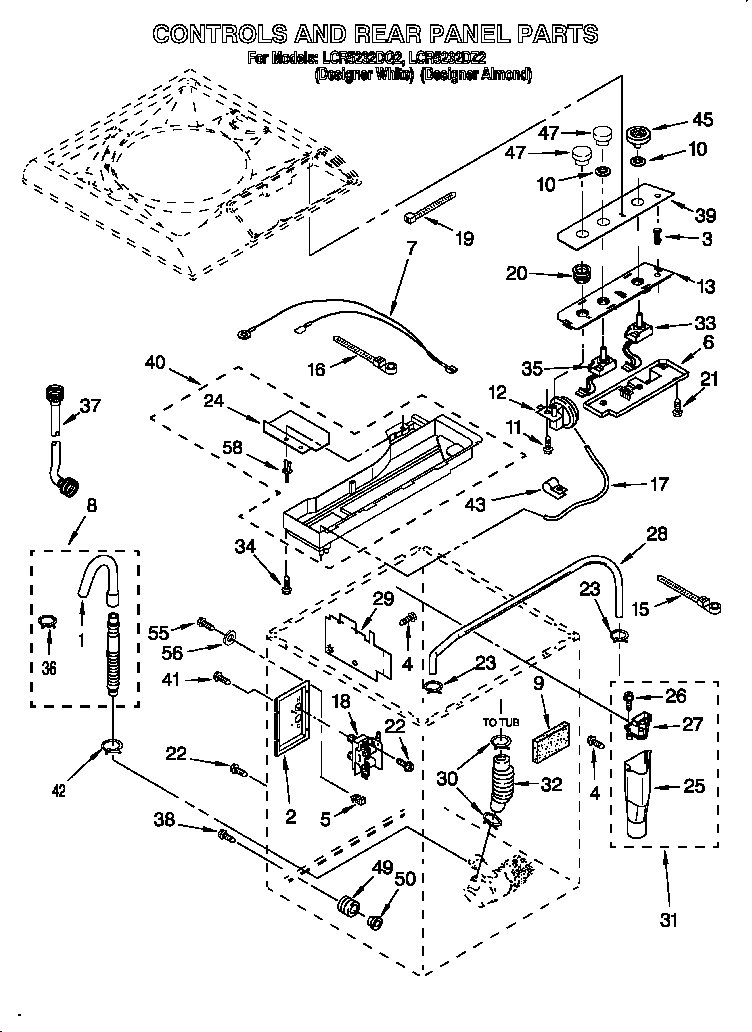 Whirlpool LCR5232DZ2 controls and rear panel diagram
