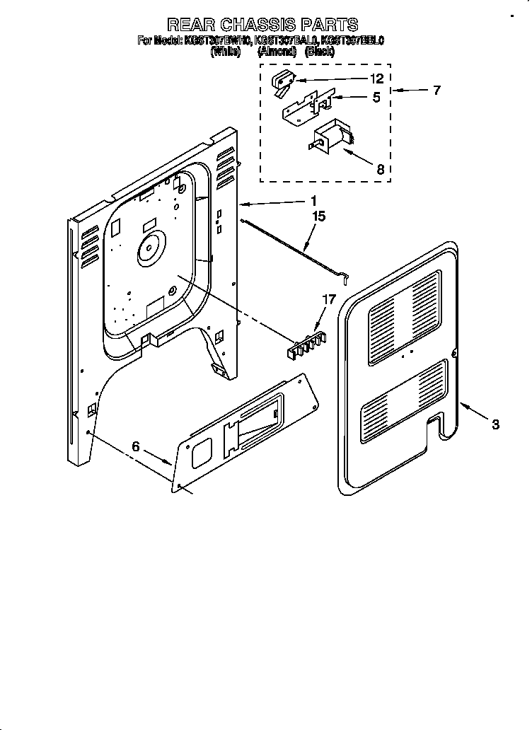 KitchenAid KGST307BWH0 rear chassis diagram