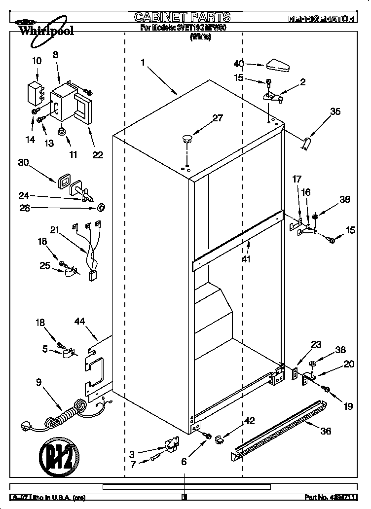 Whirlpool 3VET19GMFW00 cabinet diagram