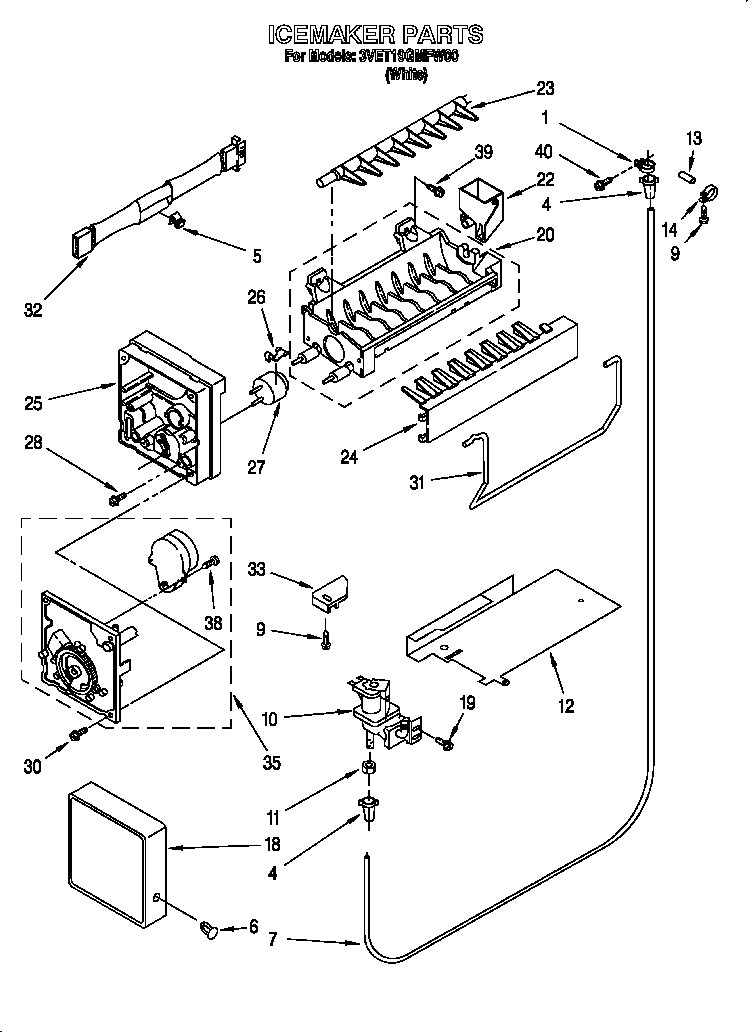 Whirlpool 3VET19GMFW00 icemaker diagram