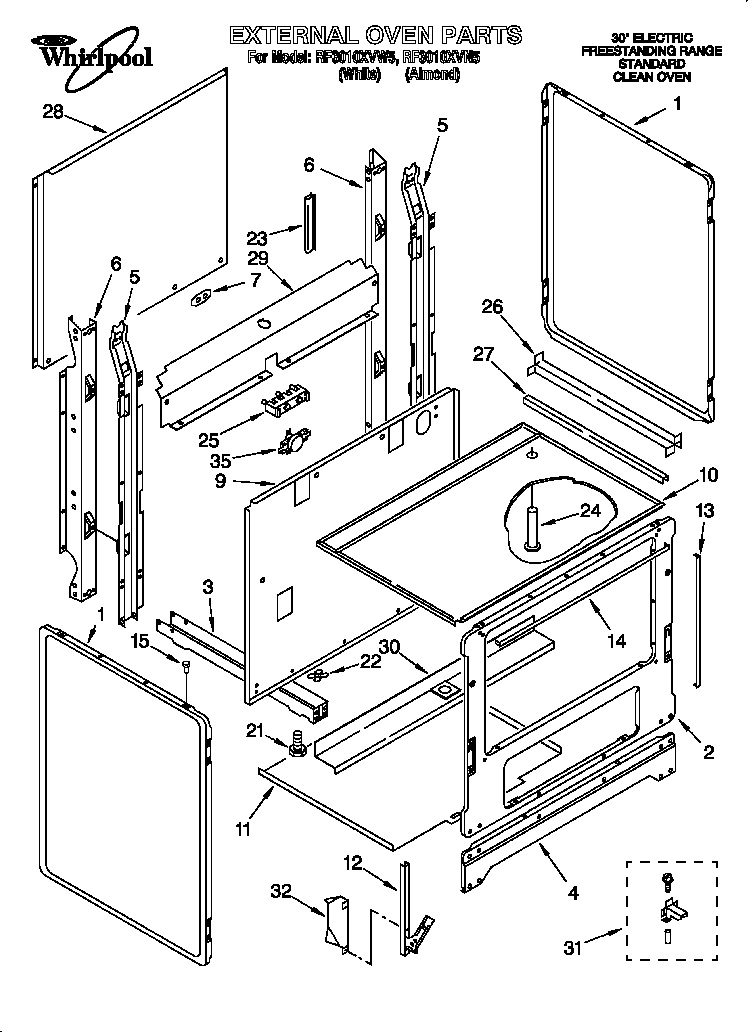 Whirlpool RF3010XVW5 external oven diagram