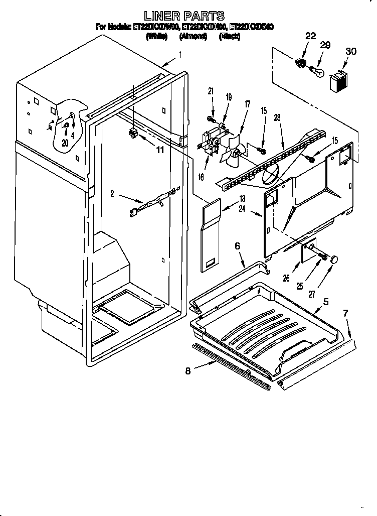 Whirlpool ET22DKXDB00 liner diagram