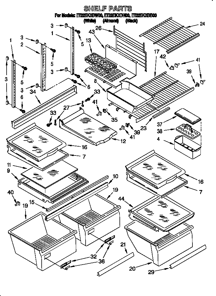 Whirlpool ET22DKXDB00 shelf diagram