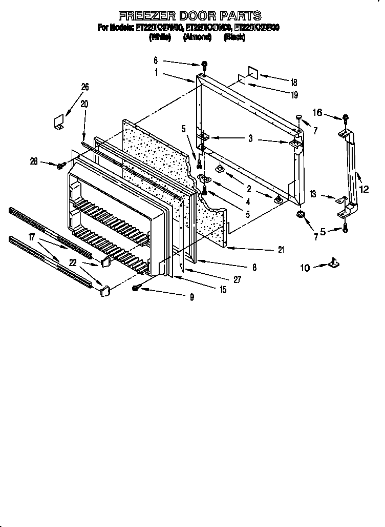 Whirlpool ET22DKXDB00 freezer door diagram