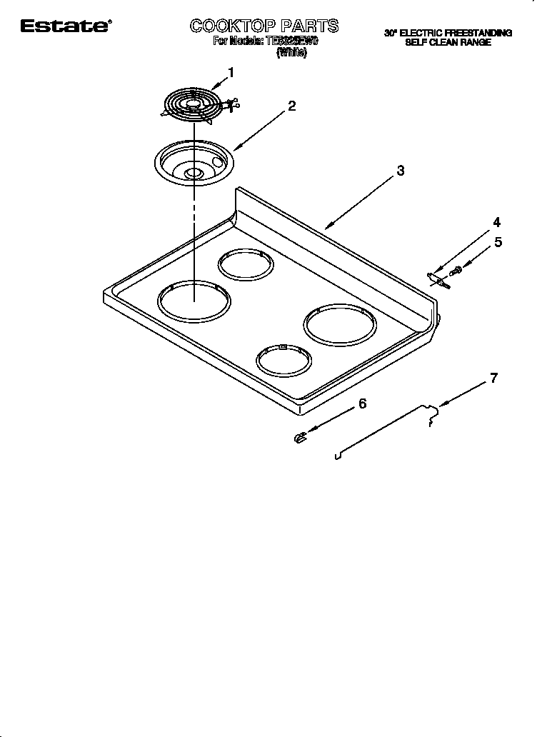 Estate TES325EW0 cooktop diagram