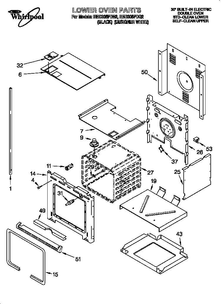 Whirlpool RBD305PDQ2 lower oven diagram