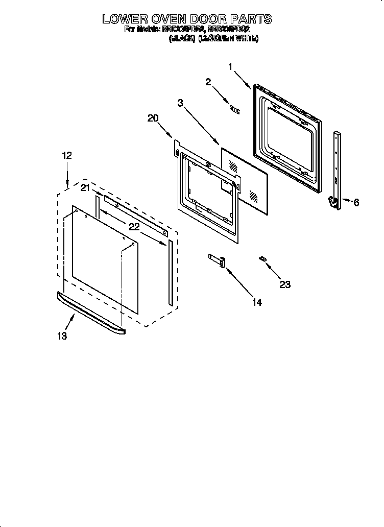 Whirlpool RBD305PDQ2 lower oven door diagram