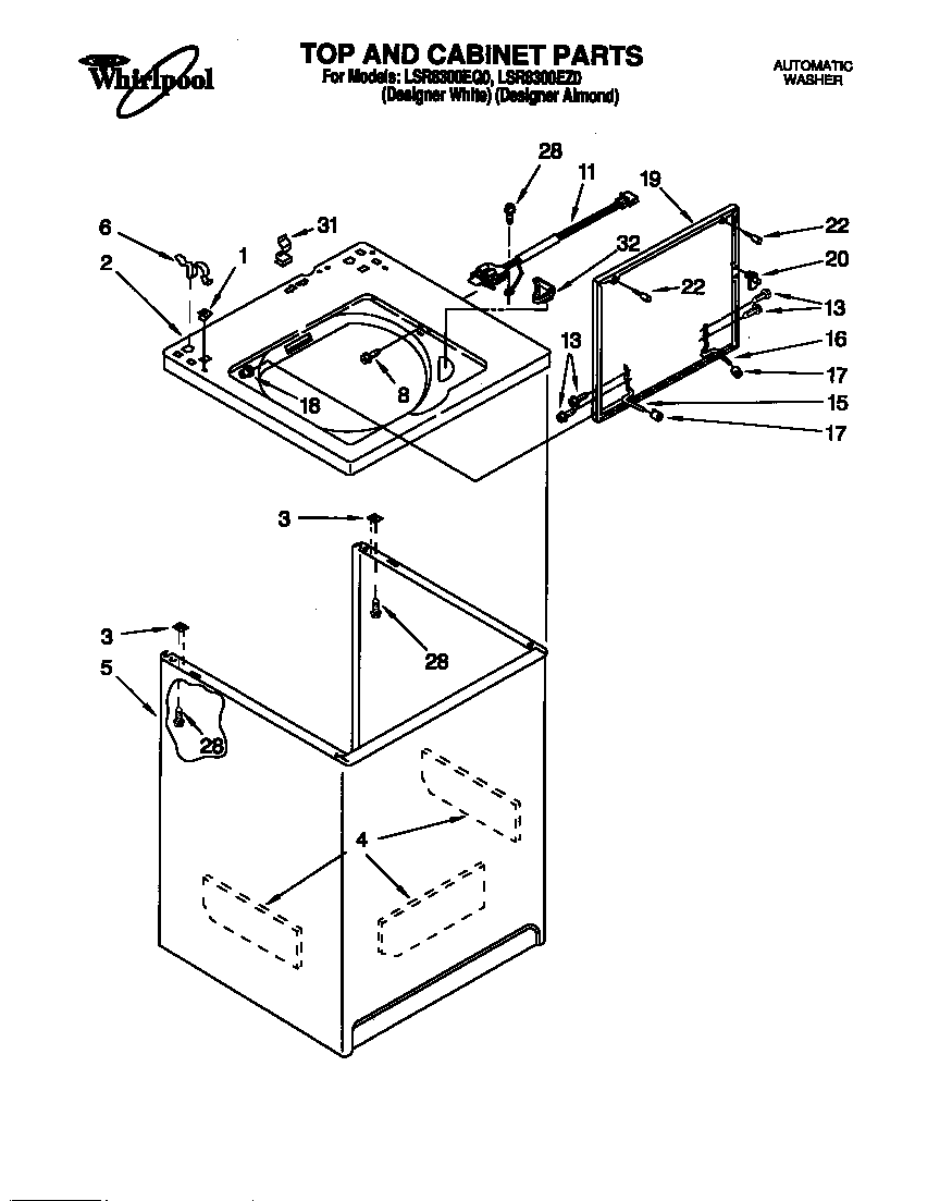 Whirlpool LSR8300EZ0 top and cabinet diagram