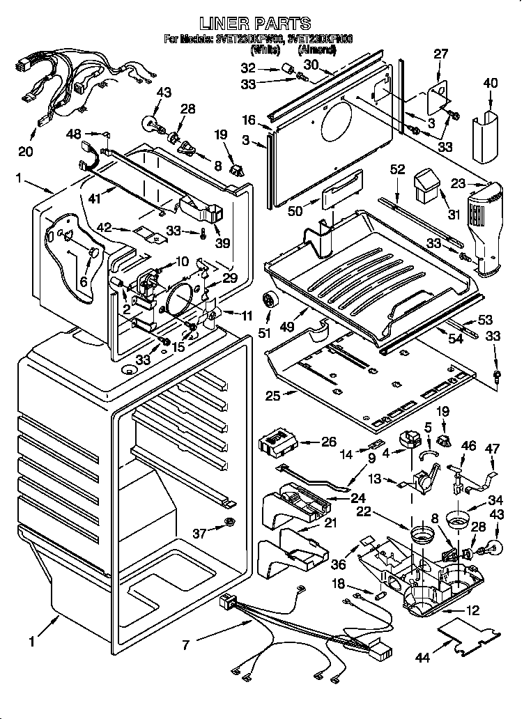 Whirlpool 3VET23DKFN00 liner diagram