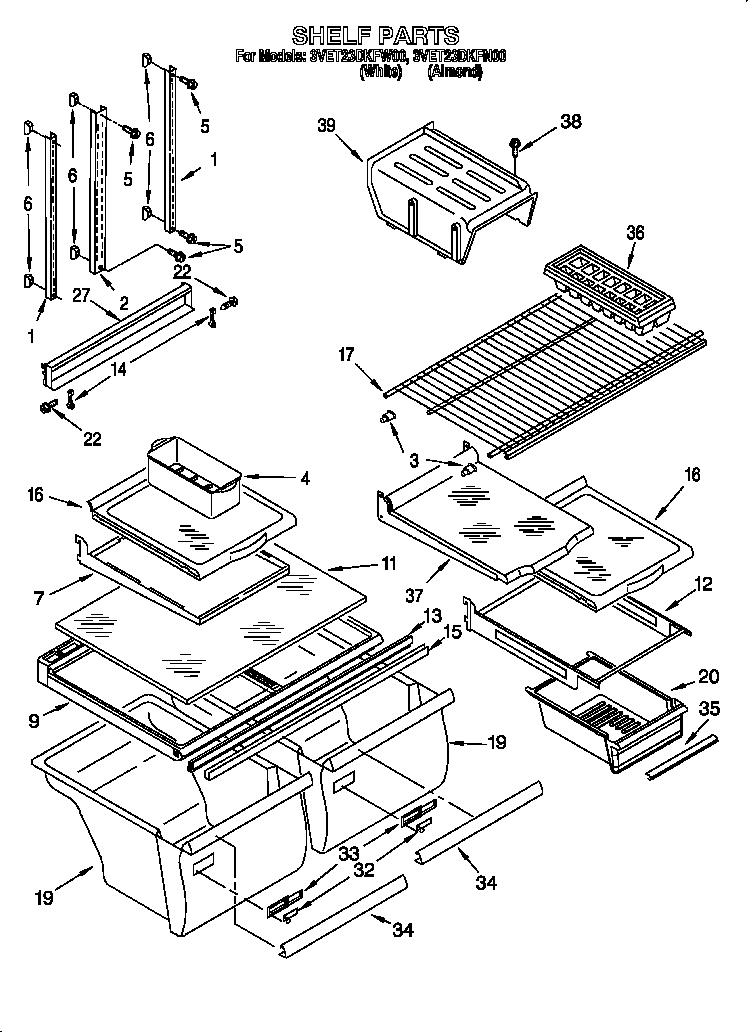 Whirlpool 3VET23DKFN00 shelf diagram