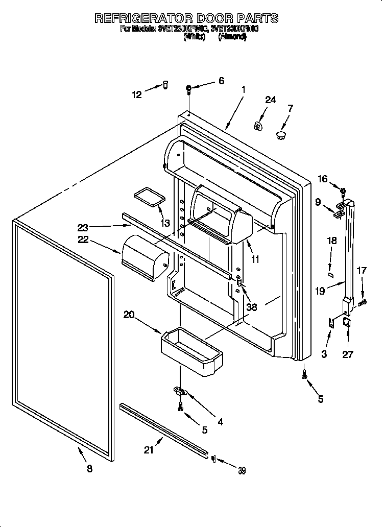 Whirlpool 3VET23DKFN00 refrigerator door diagram