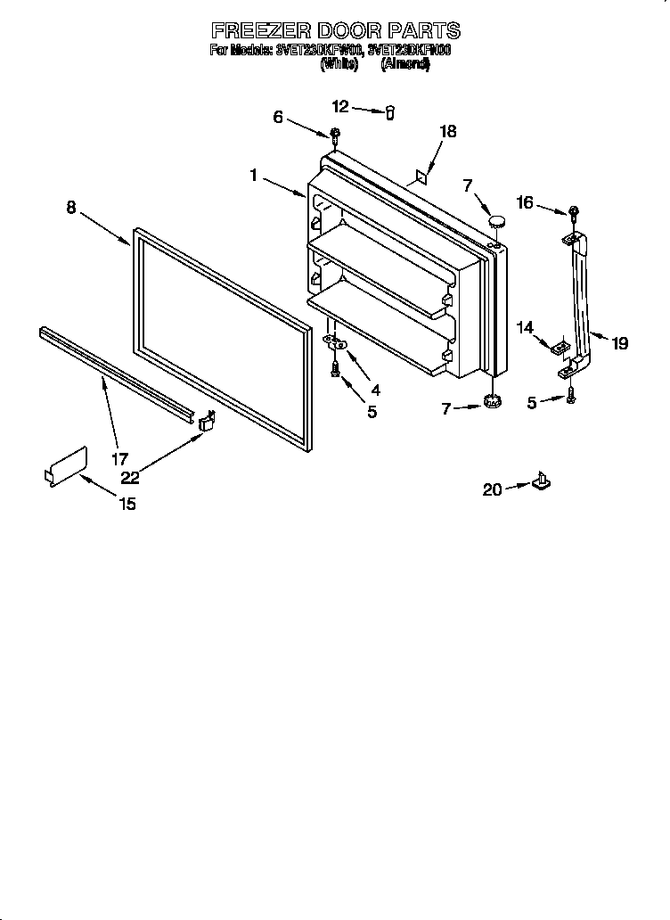 Whirlpool 3VET23DKFN00 freezer door diagram