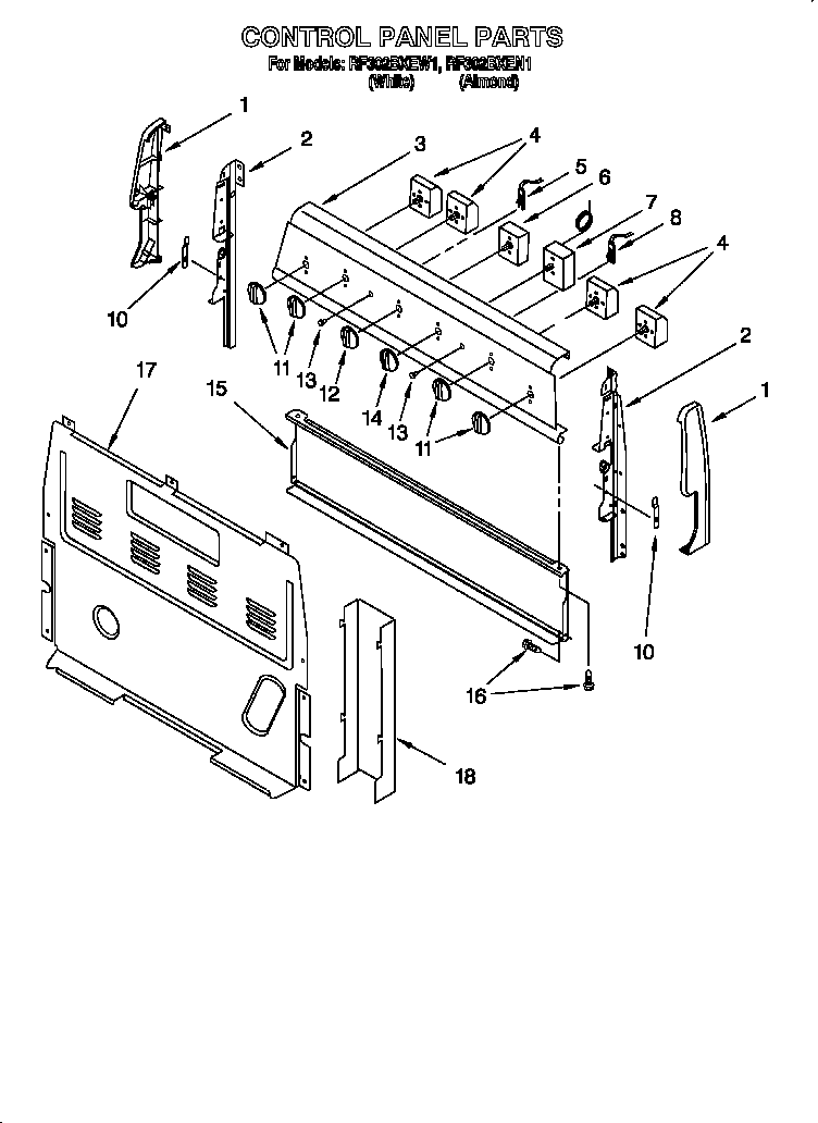 Whirlpool RF302BXEW1 control panel diagram