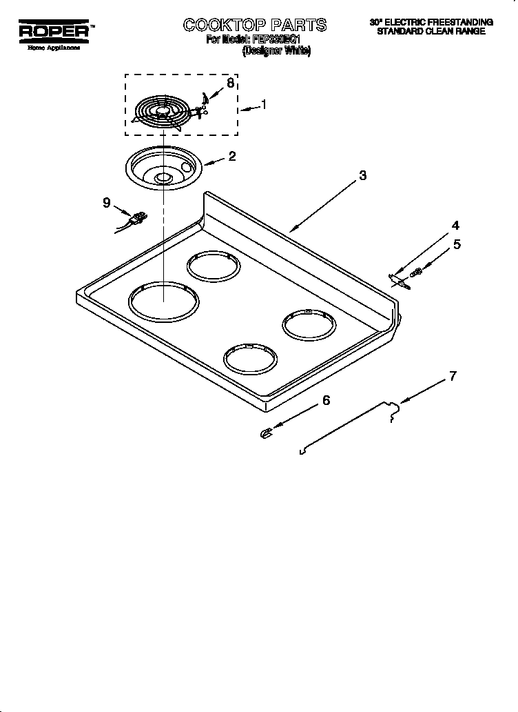 Roper FEP330EQ1 cooktop diagram