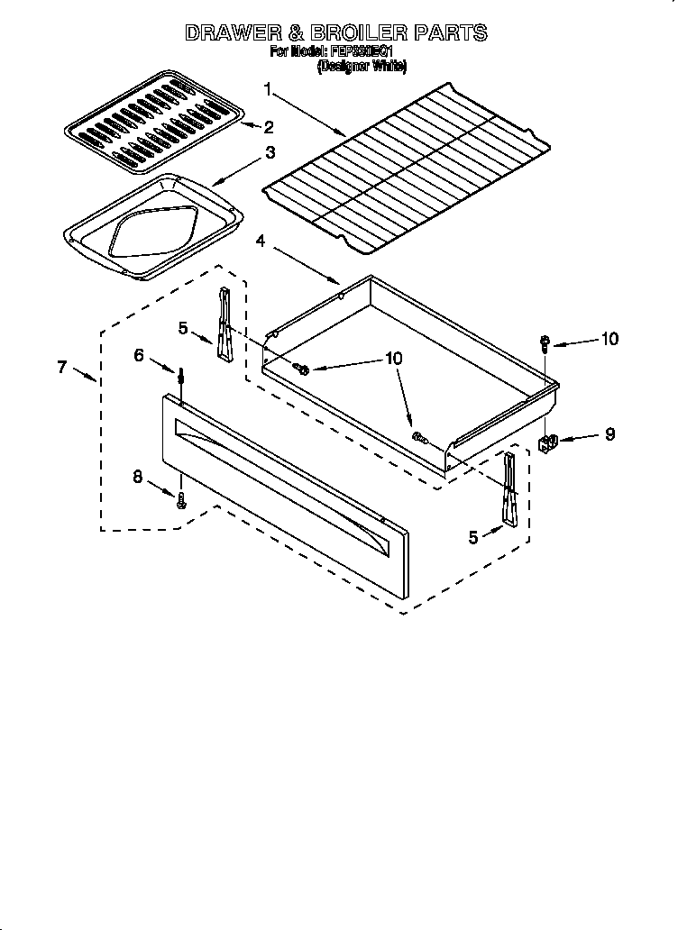 Roper FEP330EQ1 drawer and broiler diagram